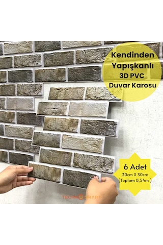 Technosmart 30x30cm 6adet 3d Kendinden Yapışkanlı Duvar Kağıdı Kaplama Mutfak Banyo 1paket 0,54 M2