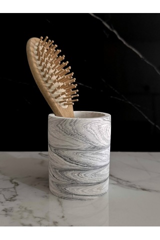 Beton Kalemlik Ofis Masaüstü Dekoratif Kalem Kutusu El Yapımı Silindir Minik Beton Obje Diş Fırçalık Beyaz-siyah