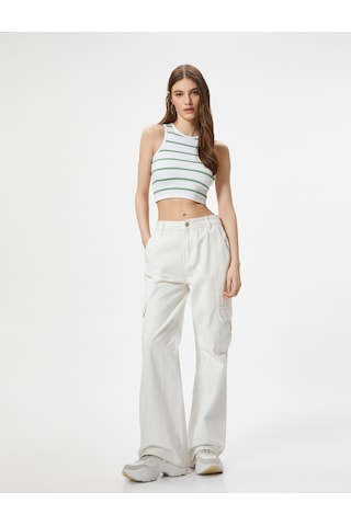 Koton Crop Atlet Bisiklet Yaka Kolsuz Slim Fit Ribanalı Haki Çizgili 4sal30076ık 4SAL30076IK8S7