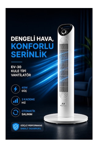 Pirantech Ev-30 Kule Tipi Vantilatör Sessiz Çalışma Şık Ve Modern Tasarım Ev Ve Ofis Kullanımı
