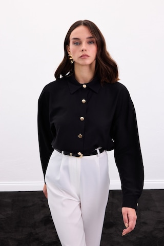 Sateen Çıtçıt Detaylı Gömlek - Siyah-136896 Siyah