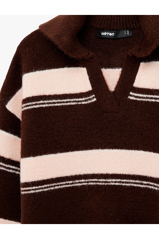 Koton Devrik Yaka Uzun Kollu Çizgili Oversize Triko Kazak Pembe Çizgili 6wak90615ht Pembe