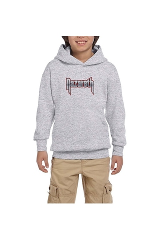 Zepplin Giyim Nazareth Logo Red Gri Çocuk Kapşonlu Sweatshirt Gri
