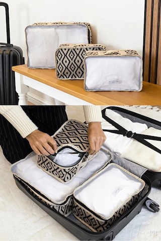 Bohe 3'lü Bavul İçi Düzenleyici Seyahat Çantası Organizer Bej