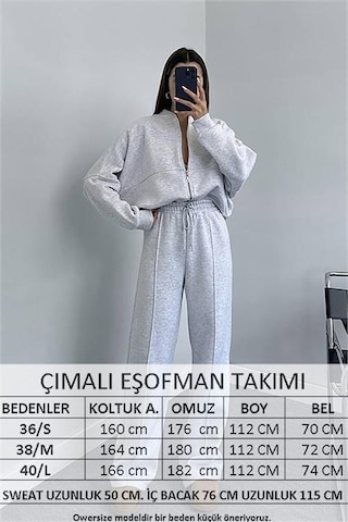 Neşeli Butik Kadın Penye 3 İplik Şardonlu Kumaş Eşofman Takımı Gts022 - Gri GRİ MELANJ