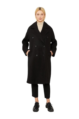 Levidor Kadın Oversize Astarsız Kaşe Kaban Siyah