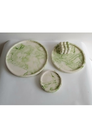Marble Mermer Desenli Dekoratif Beton Büyük Boy Organizer 3 Lü Tepsi Seti,aksesuar,dekorasyon Gri