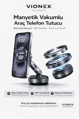 360 Döner Vakumlu Manyetik Telefon Tutucu Araç Ev Ofis Evrensel Güçlü Emiş Siyah