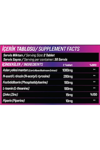 Grımsupps Lıon's Mane Neuro Support L-theanıne & N-acetyl Tyrosıne 60 Tablets