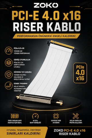 Zoko Pcı-e 4.0 X16 Riser Kablo Beyaz
