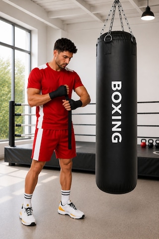Boxing 150 Cm Salonlara Özel Hazır Dolu Boks Torbası Ve Zinciri - Hediye Boks Bandajı Siyah