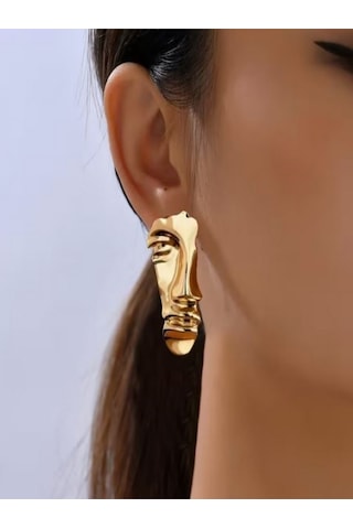 14k Altın Kaplama Geometrik Maske Küpe Altın