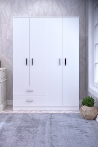 Gubimo Abete 4 Kapılı 2 Çekmeceli 2 Askılıklı Beyaz Gardırop Elbise Dolabı Yüklük
