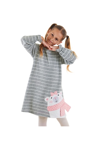 Denokids Ayıcık Kız Çocuk Çizgili Elbise Renkli Çok Renkli