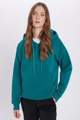 Tudors Unisex Oversize Geniş Kesim Pamuklu Yumuşak Dokulu İçi Polarlı Basic Yeşil Kapüşonlu Sweatshirt-29409 Yeşil