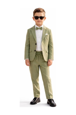 Baby Kids Colors Erkek Çocuk Flamlı Keten Salaş Ceketli Takım Elbise / Gömlek Pantolon Ceket Papyon Keten Takım Yeşil
