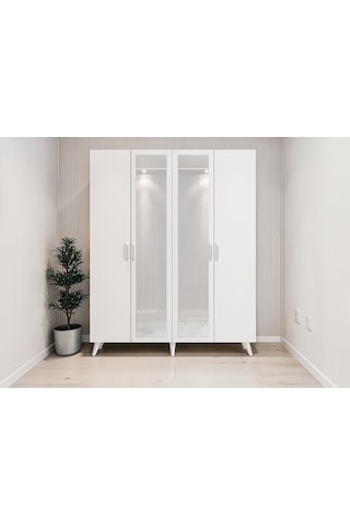 Alara Tamamı Mdf Aynalı Portmanto Vestiyer Ayakkabılık Beyaz 140 Cm - M2