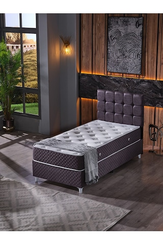 Beehanem Bengü 100x200 Tek Kişilik Baza Başlik Yatak 3 Lü Set Antrasit Antrasit 100 X 200