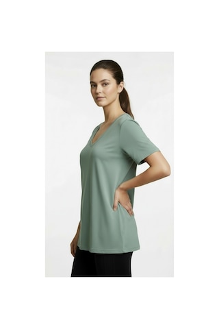 Lyvean V Yaka Oversıze Kısa Kollu Tshirt Yosun Yeşili
