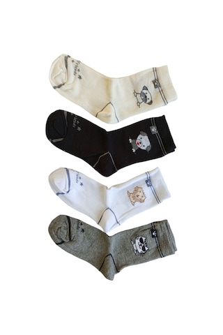 Butik Erkek Çocuk 4 Adet Hayvan Desenli Soket Çorap 0-1, 1-2, 3-4, 5-6, 9-10,11-12 Yaş Çok Renkli
