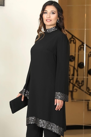 Umay Şifon Tunik Pantolon İkili Tesettür Takım Siyah Siyah