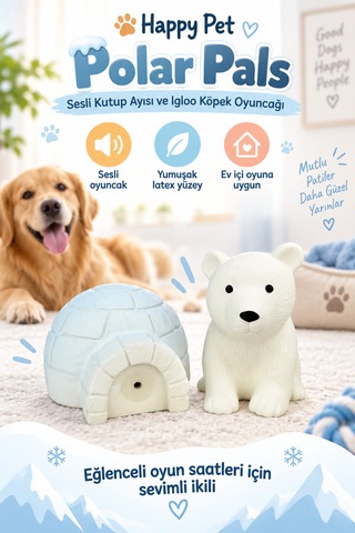 Happy Pet Polar Pals Sesli Kutup Ayısı Köpek Oyuncağı 2 Parça