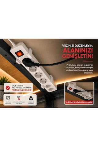 Veriqo 3d Masa Altı Uzatma Kablosu Tutucu Kablo Prizi Sabitleme Aparatı Vida Montajlı Beyaz