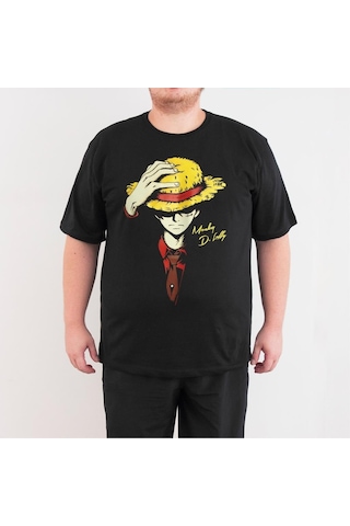 Bant Giyim - One Piece Luffy 4Xl Büyük Beden Siyah Erkek Tişört Çok Renkli