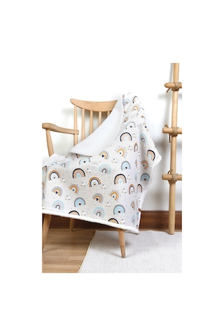 Fluffy Bebek Battaniyesi 80x100 Cm Gök Mavi Kundak Puset Çift Taraflı Koyun Tüyü Battaniye