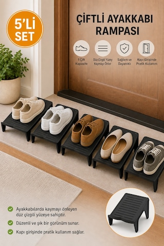 Çiftli Ayakkabı Rampası 5'li Set Ayakkabı Düzenleyici Organizer Siyah