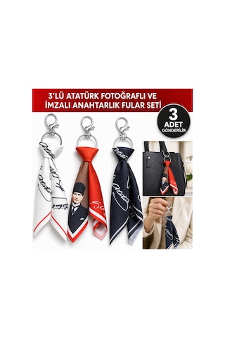 Tarzınıseç 3 Lü Atatürk İmzalı Fular Anahtarlık Seti Çanta Aksesuarı