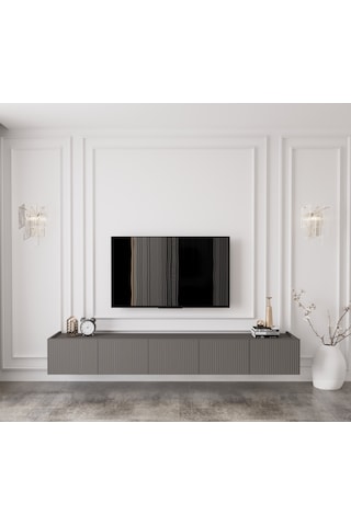 Capella Gri Mdf Country 5 Kapak Duvara Monte 200 Cm Tv Ünitesi
