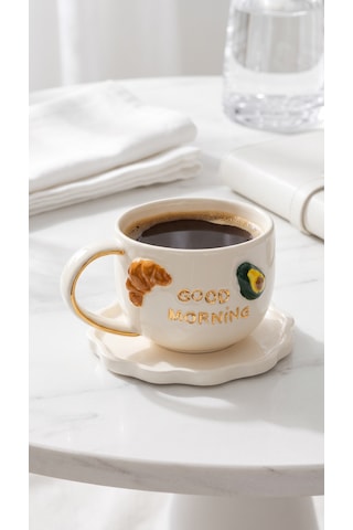 Good Morning El Yapımı Seramik Kupa 24k Altın Detaylı Çok Renkli