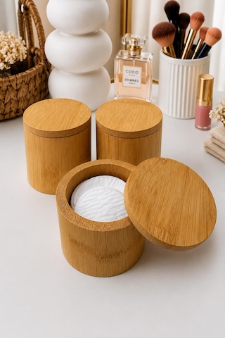 3 Lü Çok Amaçlı Bambu Organizer Ve Saklama Kutusu Makyaj Pamuğu ,pamukluk