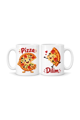 Buradabulabilirsin Pizza Ve Dilim 2'li Porselen Kupa Seti - Model 365 Bbz Çok Renkli