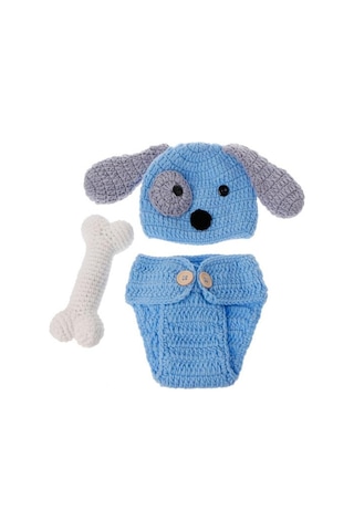 1 Takım Yenidoğan Kazak El Yapımı Karikatür Cilt-dokunmatik Kemik İle Kolay Giyilebilir Çe Köpek Şekli Erkek Bebek Kostüm 56677526 Açık Mavi