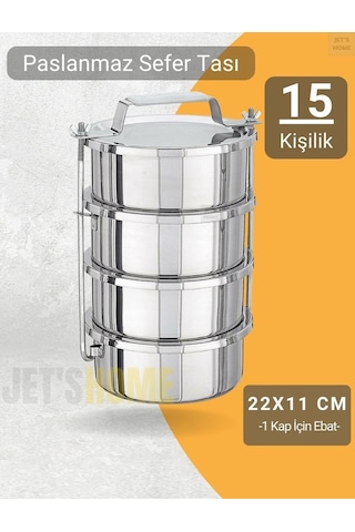 4 Lü Sefer Tası 22x11 Cm Yemek Taşıma Kabı Paslanmaz Çelik No:6 Metalik Gri