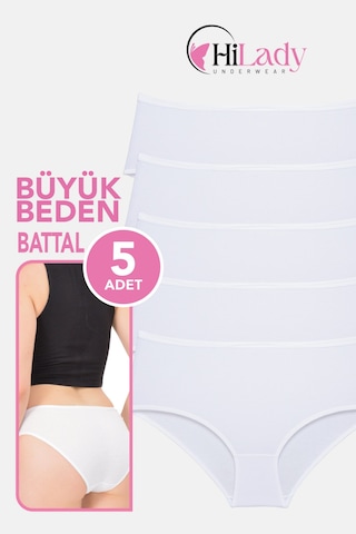 Kadın Külot, Orta Yüksek Bel Büyük Beden Külot 4xl-5xl-6xl 5 Adet, Yumuşak Pamuklu Rahat Kumaş Beyaz