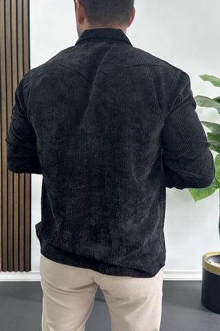 Erkek Kadife Kumaş Gömlek Siyah Edw415 Siyah
