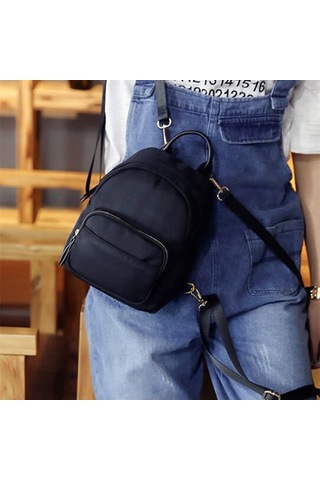 Lebıhmurah Wbp1504 Kadın Mini Sırt Çantası Naylon Omuz Okul Seyahat Çantası Küçük Rahat Sırt Çantası Tote Siyah Moda Gri - Siyah