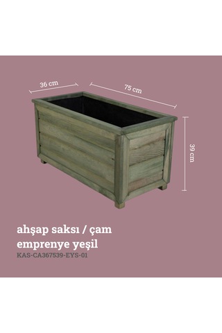 Kaf Ahşap Dekoratif Ahşap Saksı - Uzun / Emprenye Yeşil