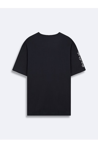 Minimal Baskılı Relaxed Lacivert T-shırt