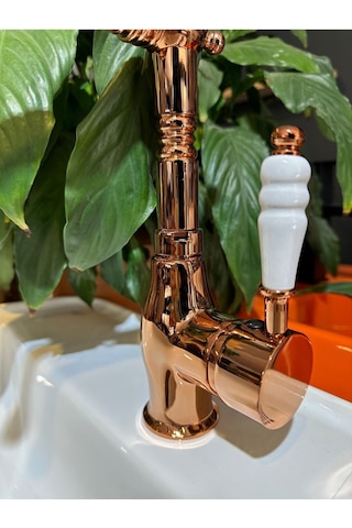 İsaoğlu Yapı Rose Bakır Lavabo Bataryası Zen Design Kolay Abdest Yüksek Lavabo Musluğu Bronz Bakır Rose Gold