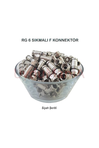Rg 6 Sıkmalı F Konnektör Siyah Şeritli 10 Adet