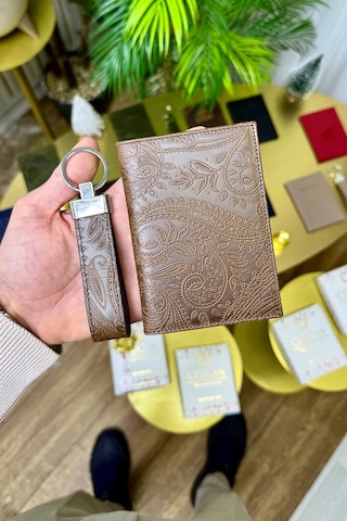 Premium Deri Ruhsat Kılıfı Ve Anahtarlık Seti Taba Motifli