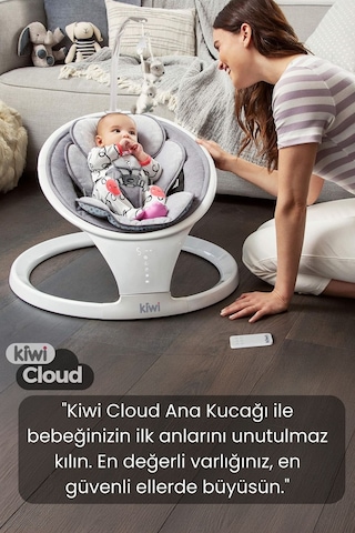 Kiwi Cloud Otomatik Sallanan Anakucağı Bluetooth, Kumanda, Dokunmatik Ekran, Ultra Konforlu Kumaş