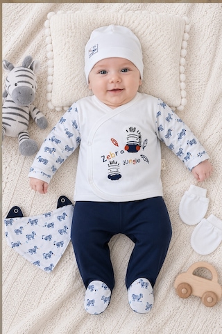 Sitilin Erkek Bebek Pamuk Kumaş 5 Li Lüks Hastane Çıkışı Seti Stl7250 Beyaz
