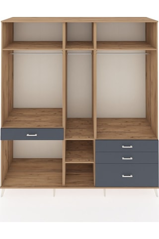Kronos Dolap 7 Raflı 4 Çekmeceli 3 Askılı 220x59x243 Çam-çam/antrasit Atlas Çam/antrasıt
