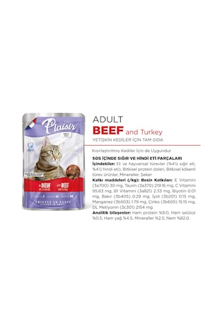 Plaisir Sığır Etli ve Hindili Pounch Yetişkin Yaş Kedi Maması 100 G