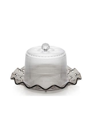 Akrilik Barok Füme Renk Kek Fanus & Kek Saklama Kabı & Şık Sunum Organizeri 26 Cm Füme